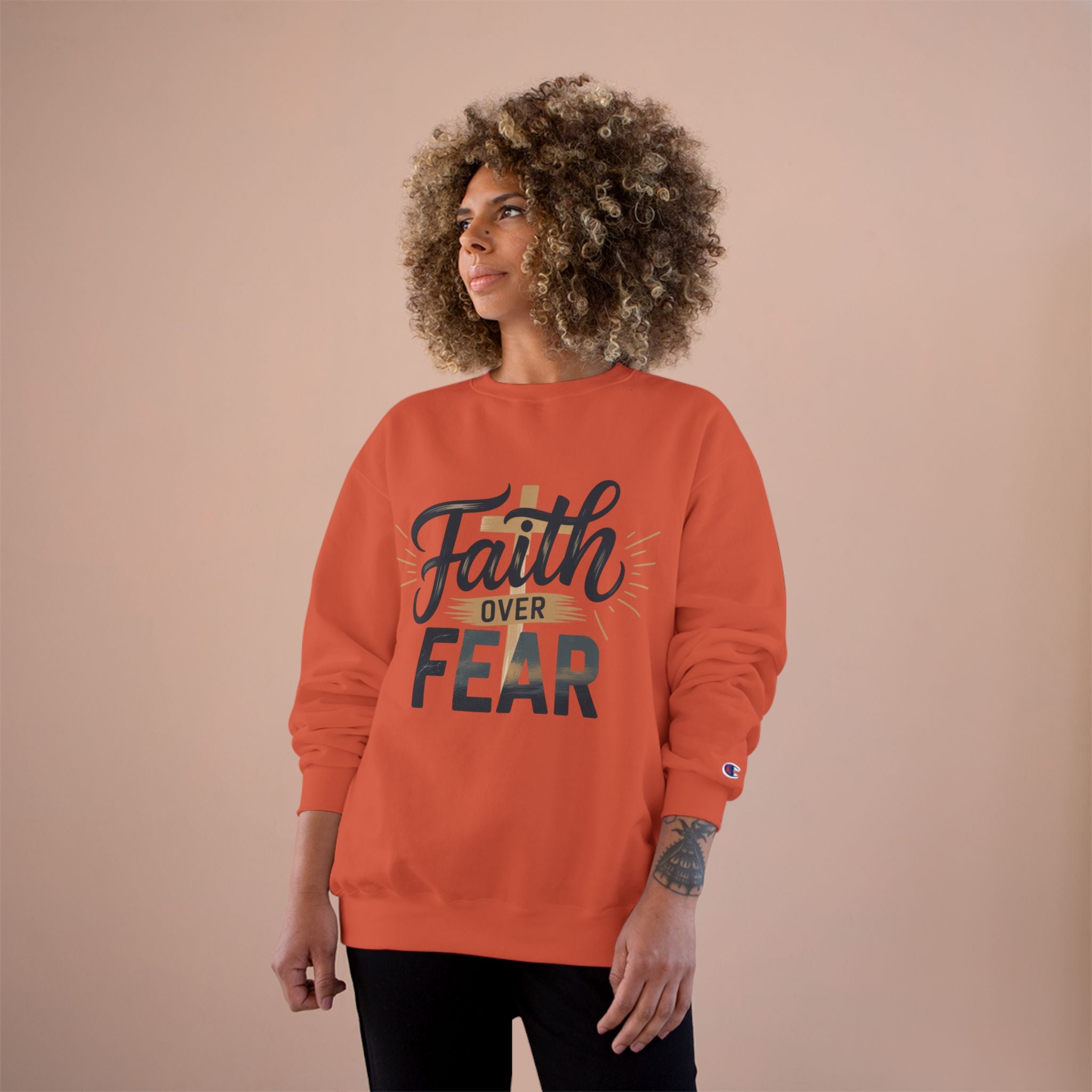 Faith Over Fear Champion Sweatshirt, Inspirational Sweatshirt, Motivational Apparel, Cozy Gift for Her, Perfect for Spiritual Gatherings