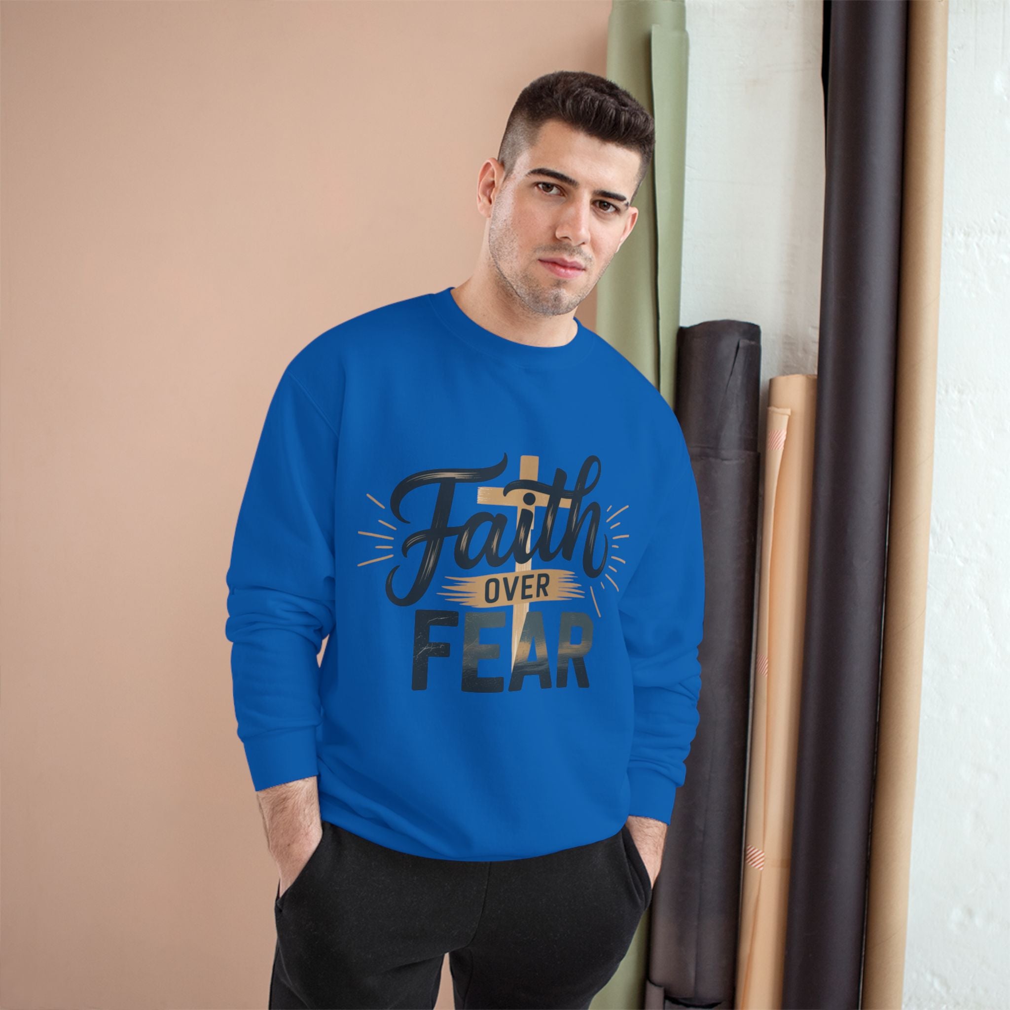Faith Over Fear Champion Sweatshirt, Inspirational Sweatshirt, Motivational Apparel, Cozy Gift for Her, Perfect for Spiritual Gatherings