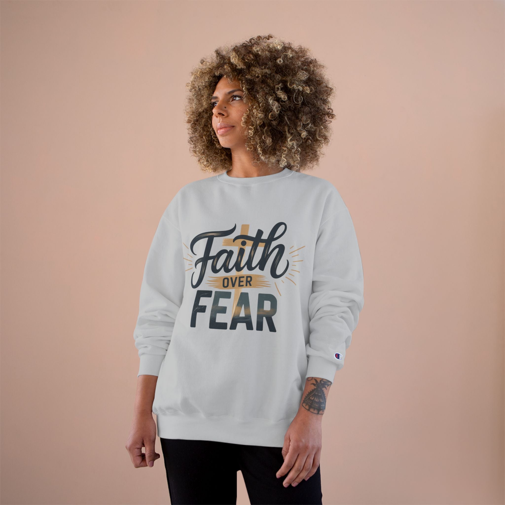 Faith Over Fear Champion Sweatshirt, Inspirational Sweatshirt, Motivational Apparel, Cozy Gift for Her, Perfect for Spiritual Gatherings