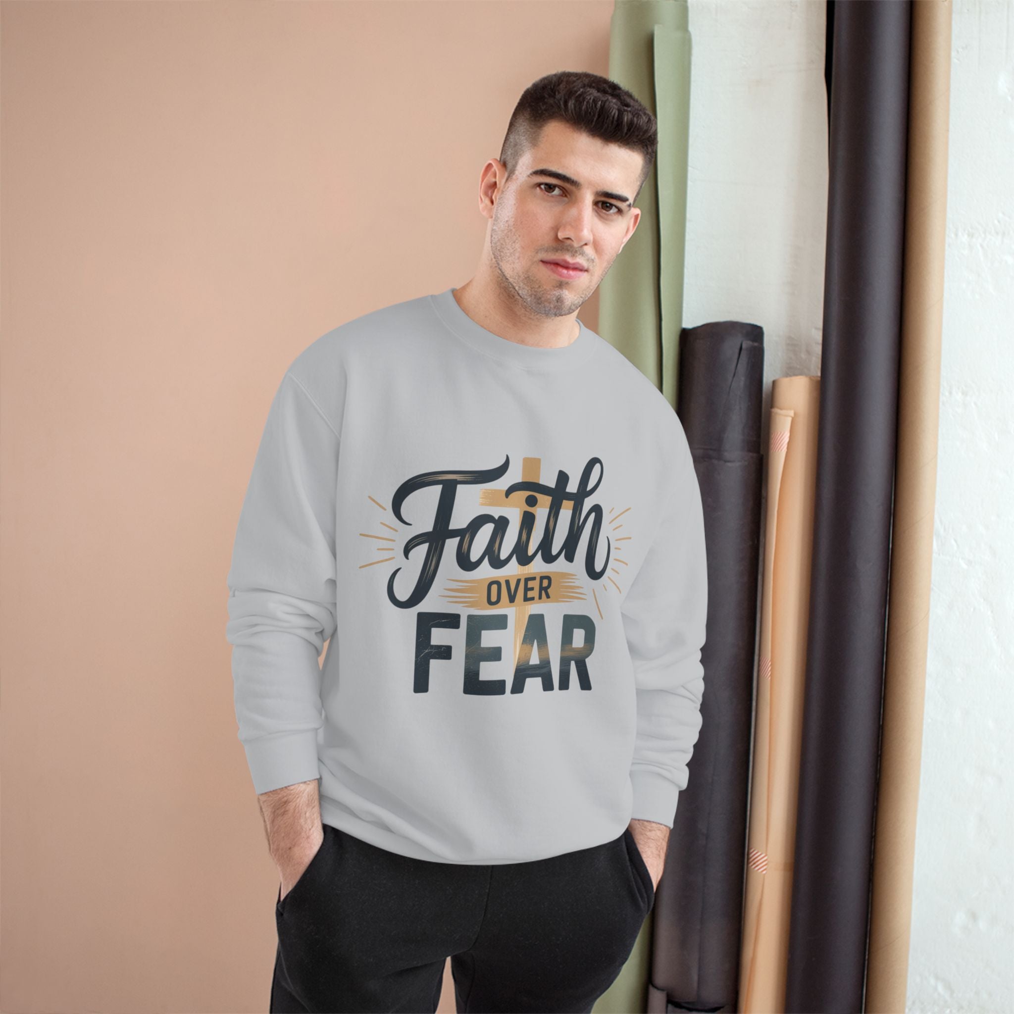 Faith Over Fear Champion Sweatshirt, Inspirational Sweatshirt, Motivational Apparel, Cozy Gift for Her, Perfect for Spiritual Gatherings